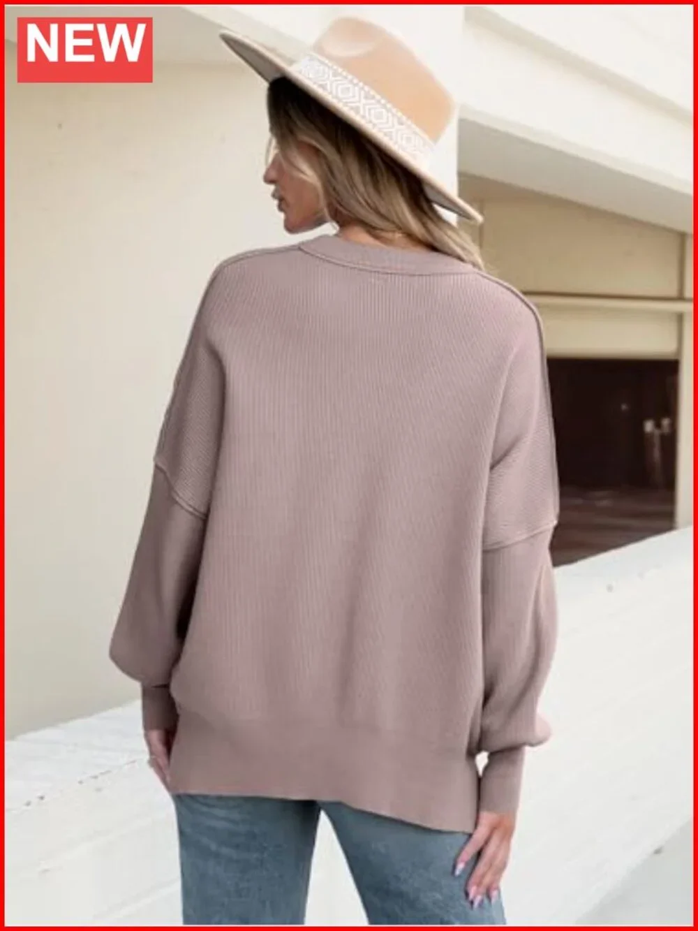 Oversized Chunky Ribbed Knit Pullover Sweater Batwing Sleeve Crewneck